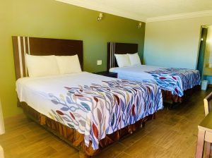 hotel room with two beds