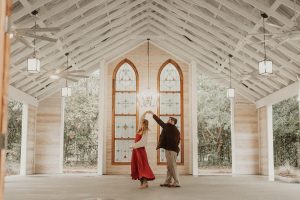 couple dancing in open-air chapel