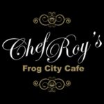 logo of Chef Roy's Frog City Cafe on a black background