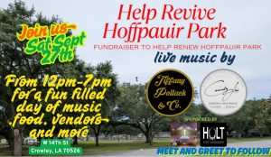 informational flyer for park fundraiser with oak trees in the background