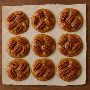 pecan pralines on parchment paper