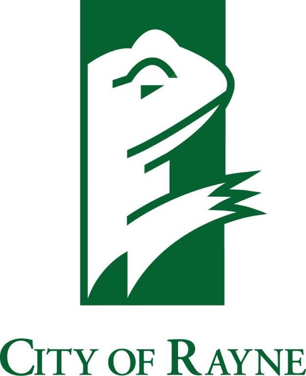 City of Rayne Logo featuring white frog in a green background
