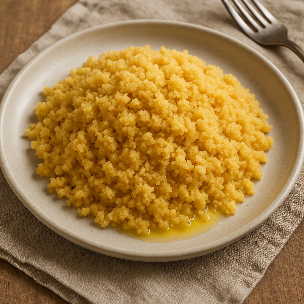plate of coush coush with a fork on the side and napkin under the plate