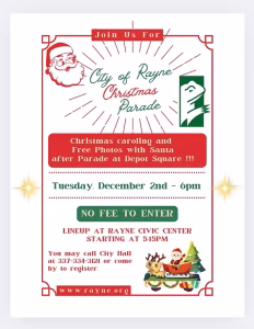 City of Rayne Christmas Parade informational flyer