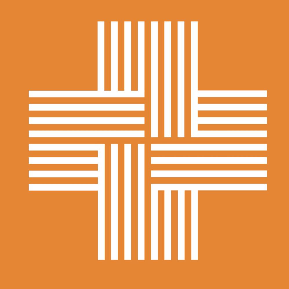 orange background with white intersecting lines making a cross