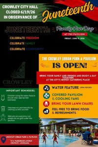 Informational flyer for Juneteenth celebration in Crowley, Louisiana