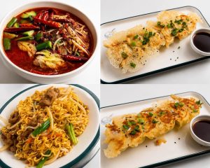 photo collage of four Asian dishes