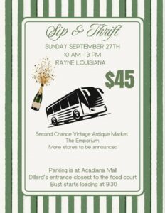 Informational flyer about Sip and Thrift shopping event