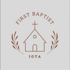outline of church building, rice stalks on the side, First Baptist, Iota