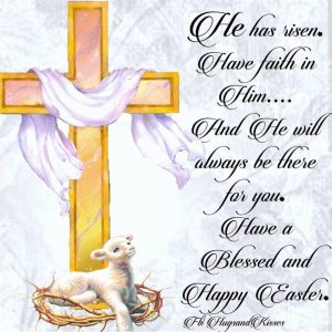 Image of a cross with a lamb and crown of thorns at the base with inspirational words on the right