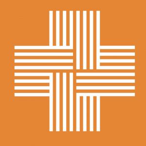 orange background with white intersecting lines making a cross