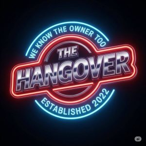 Neon sign featuring The Hangover logo