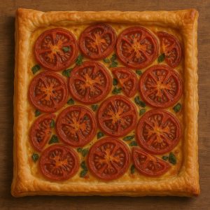 tomato tart, puff pastry with tomato topping